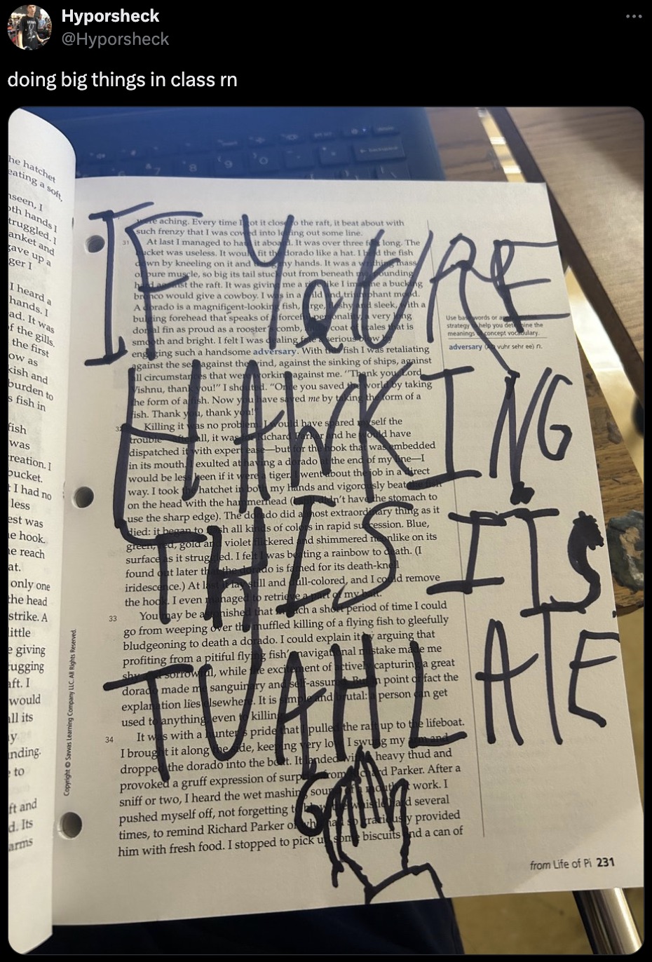 art - Hyporsheck doing big things in class rn L he ha giving nding If Youre Hawking This Its wyd and vigy bete the datpelp The dat d be as death andcalong and fa apung go from weeping ruled ing of a Dying fahogy Magooning to death a ddo 1 old plan profiti